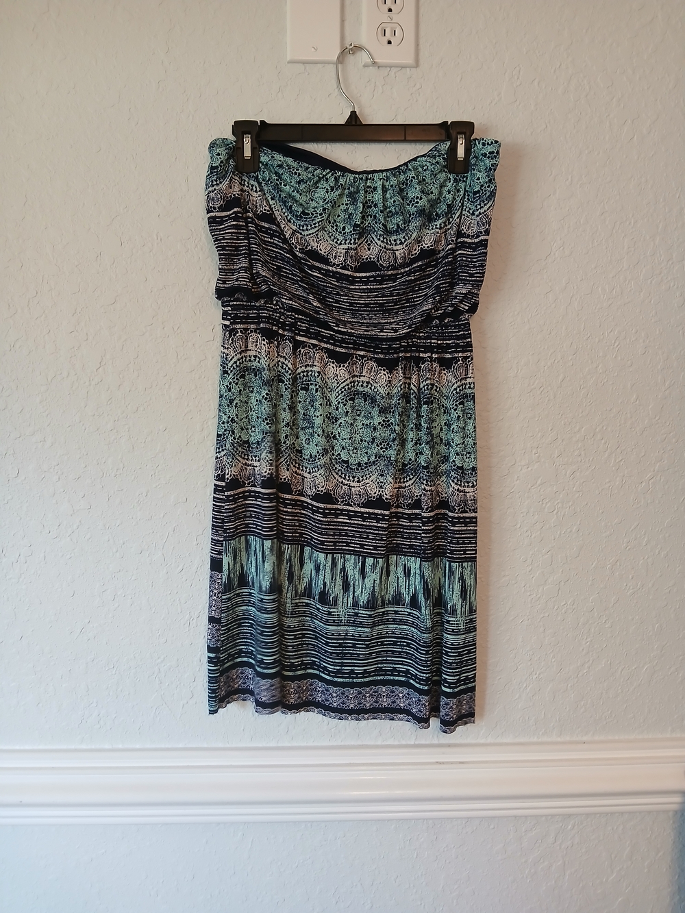 Strapless Blue Patterned Summer Dress